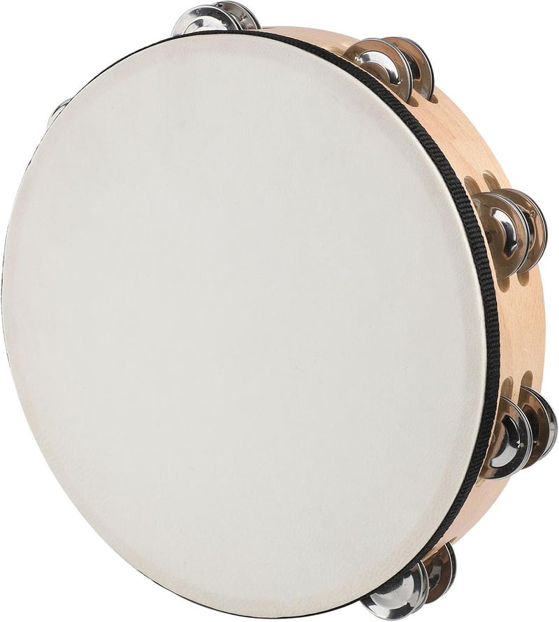 BGMUSER 10 Inch Goatskin Tambourine With 8 Pairs of Metal Jingles Hand Held Drum Tambourines for Adults Church Dance Games KTV Party - Image 1